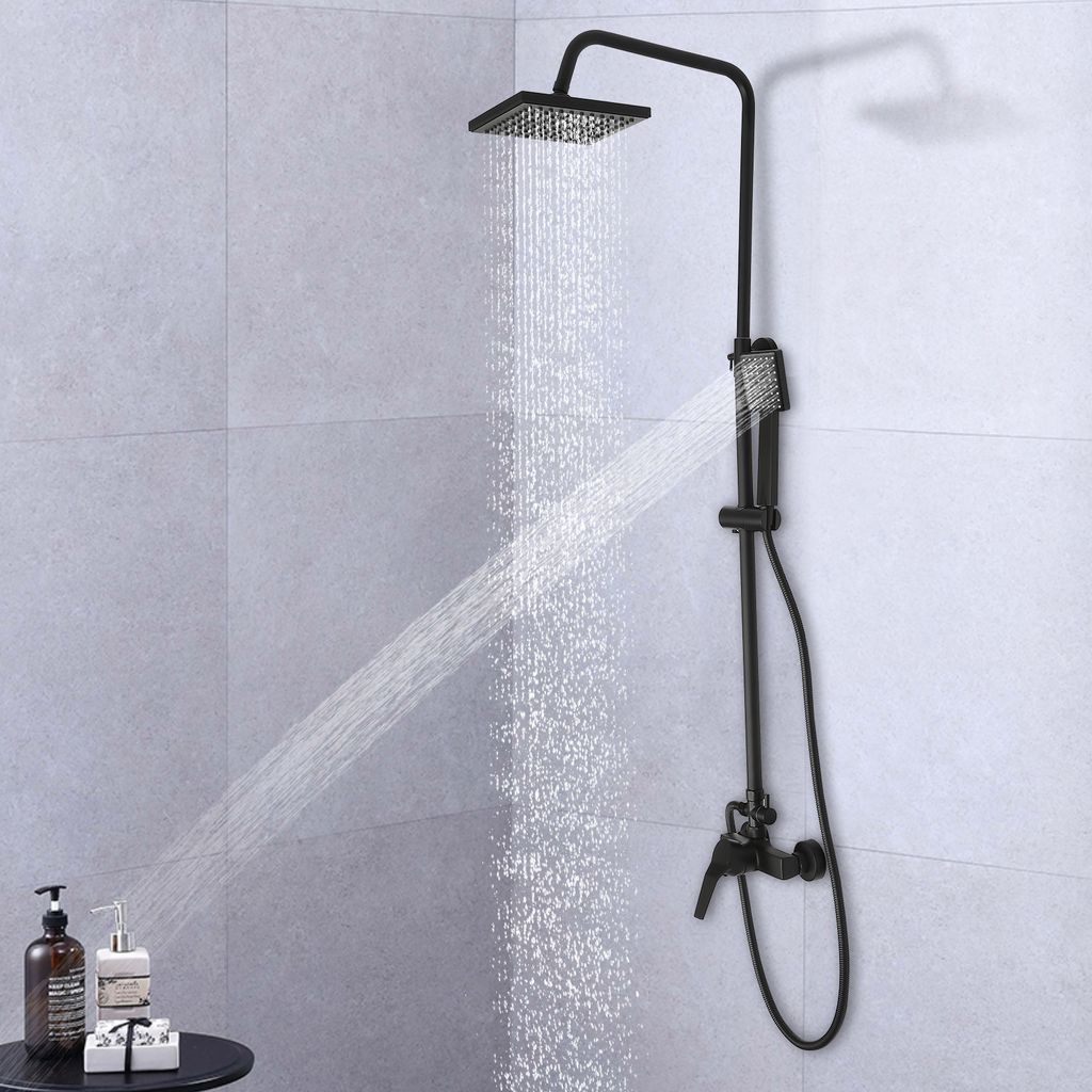 Duschsystem mit Thermostat 20cm Regendusche einhebelmischer Duscharmatur Handbrause 70-110cm höhenverstellbar Duschset (schwarz)