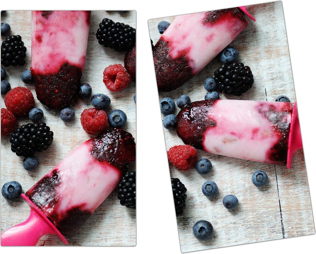 Spritzschutz Herdabdeckplatte Schneidebrett aus Glas Eis am Stiel aus Beeren 2-Teilig (60x52cm)
