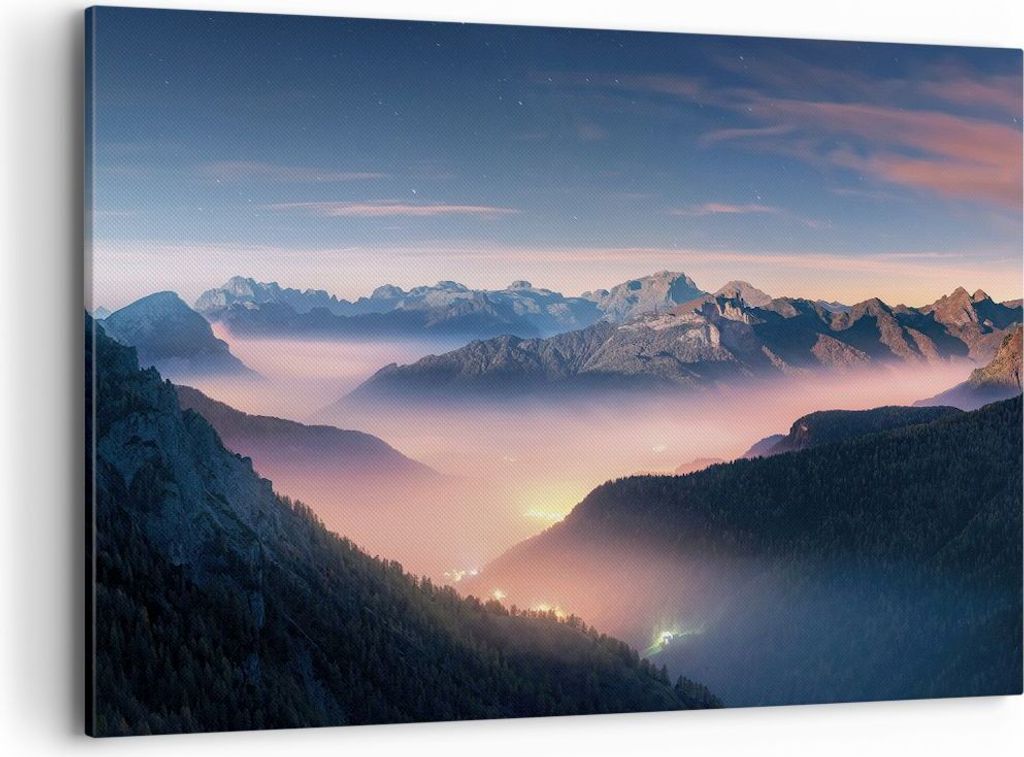 Bild auf Leinwand - Leinwandbild - Einteilig - Berge Wolken Nebel - 100x70cm - Wand Bild - Wanddeko - Wandbilder - Leinwanddruck - Bilder - Wanddek...