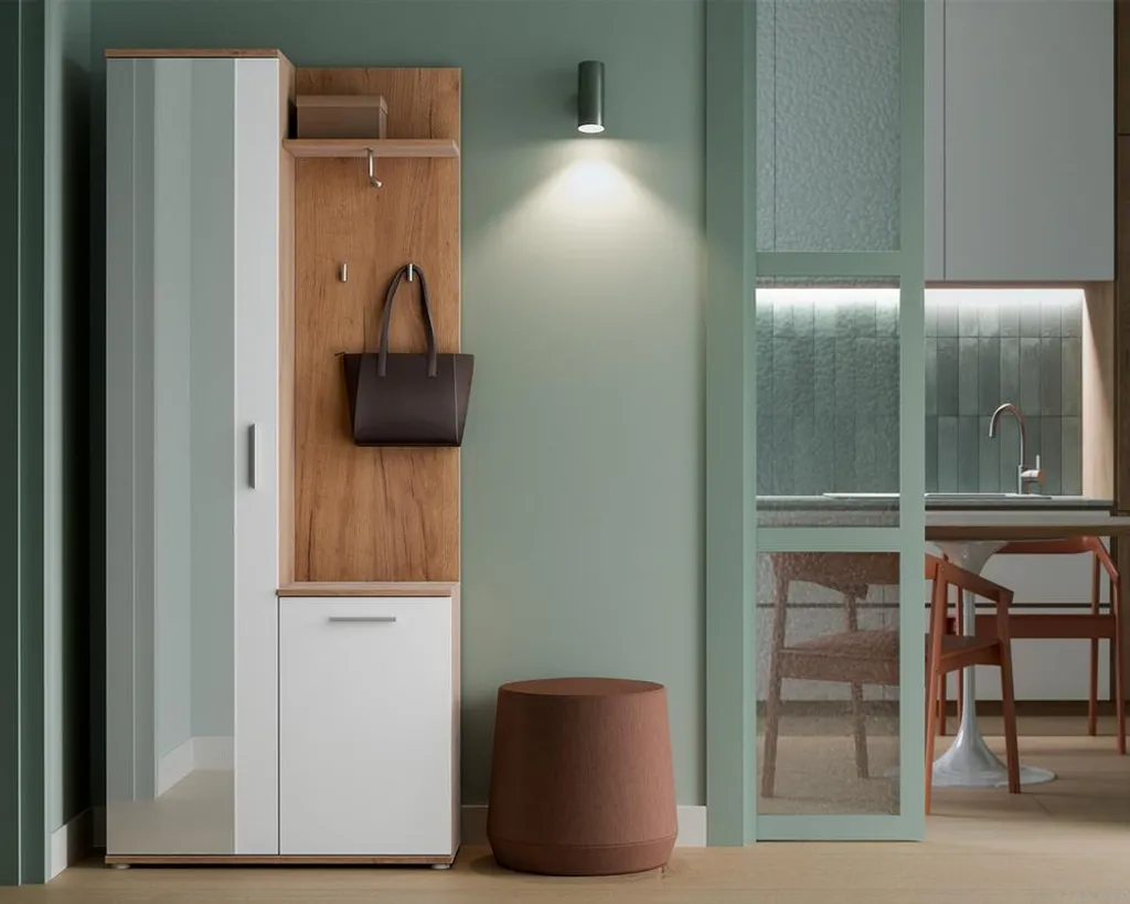 Armoire de rangement Intra avec miroir et étagères - Finition blanc mat - 2