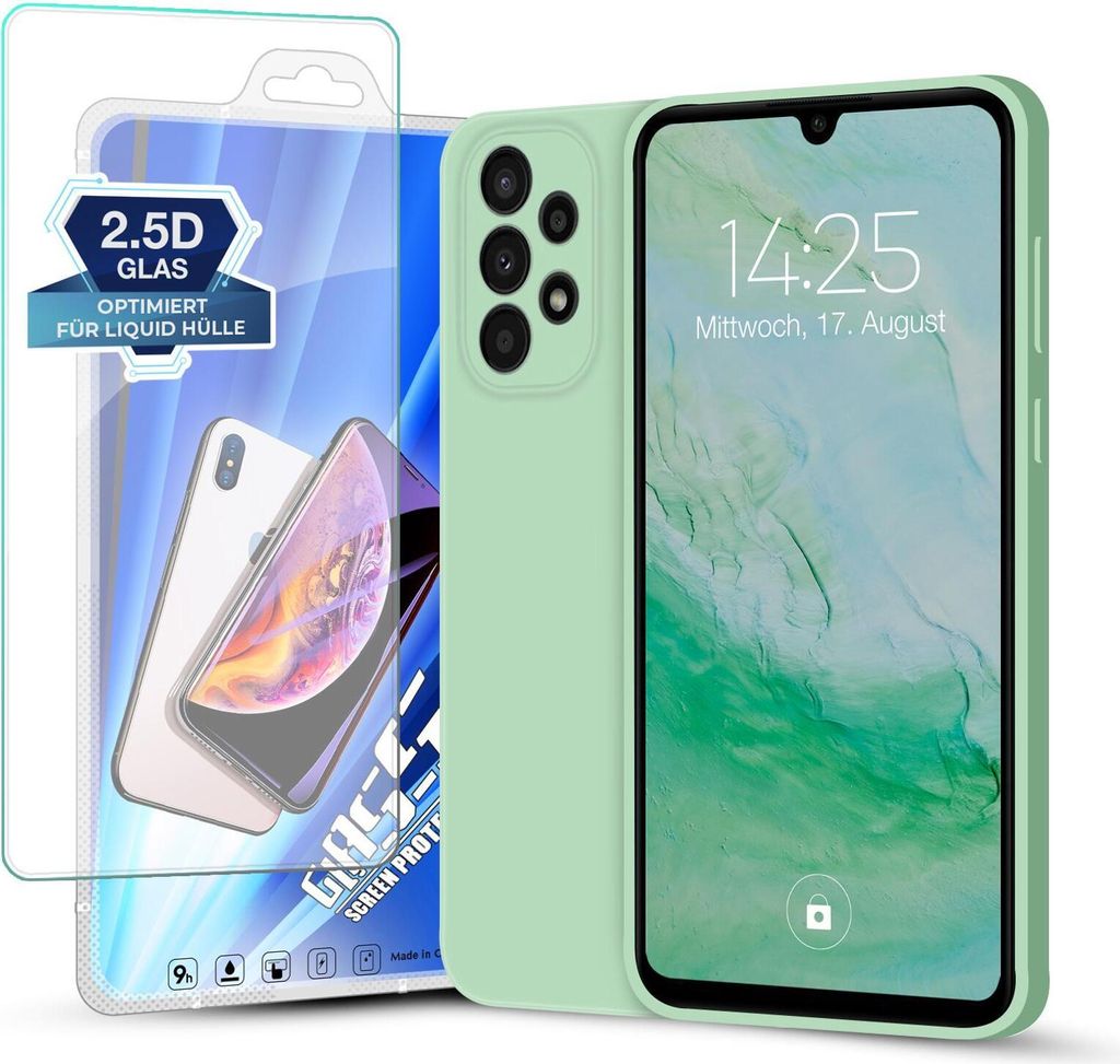 Hülle für Samsung Galaxy A33 5G mit 9H Displayglas Displayschutz Plus Case Cover Bumper Silikon Softgrip Schutzhülle Farbe: Türkis