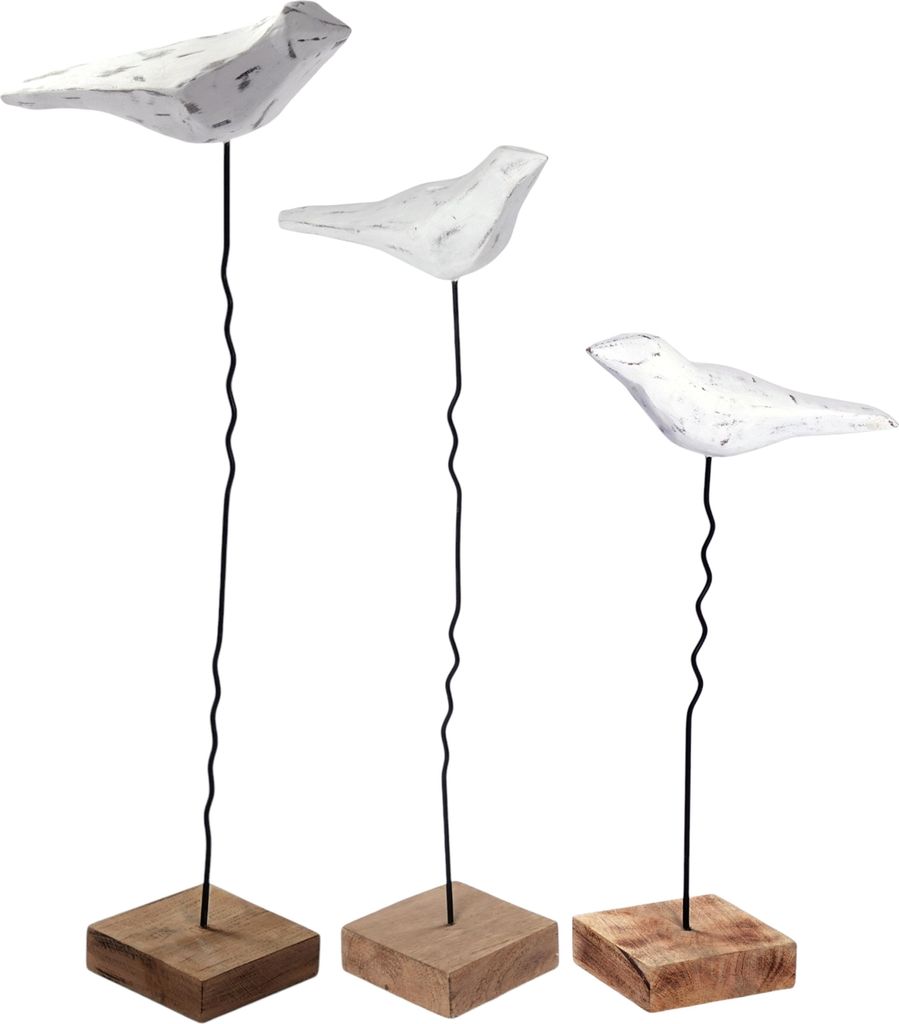 VOGEL SKULPTUR 3er Set "KIKKI" | Metall, weiß | Vogel Aufsteller, Deko
