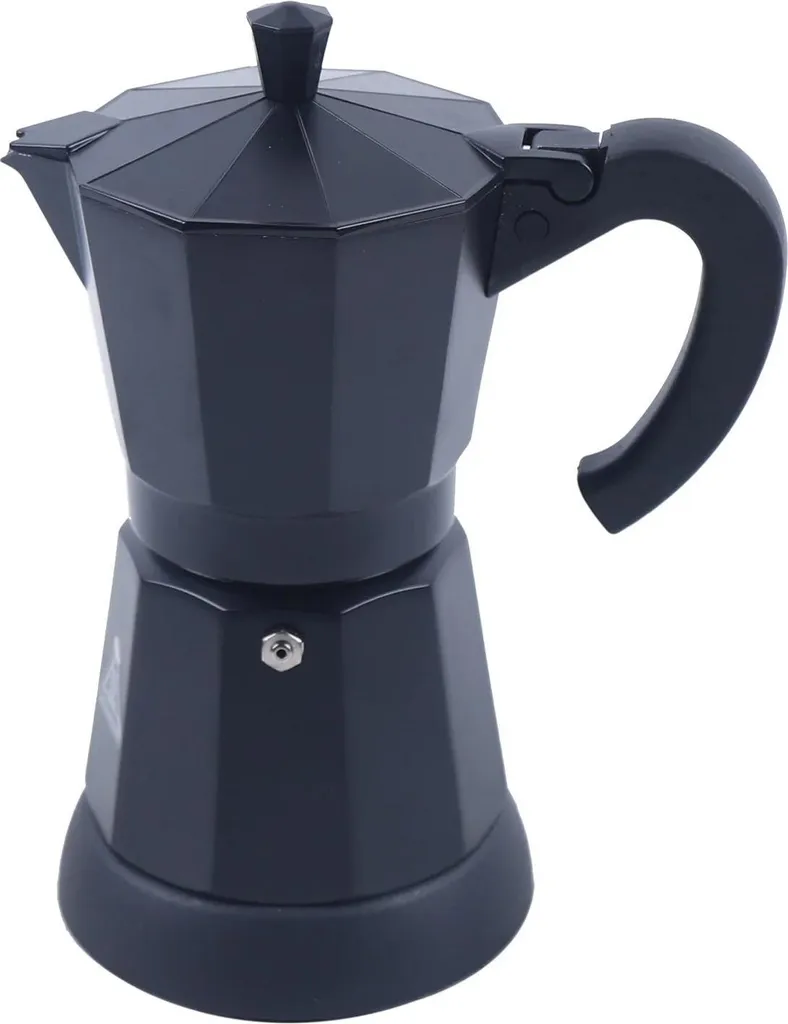 Authentischer italienischer Espressokocher, Mokkakanne für Herd, 300 ml Aluminium, schwarz, für Zuhause und unterwegs
