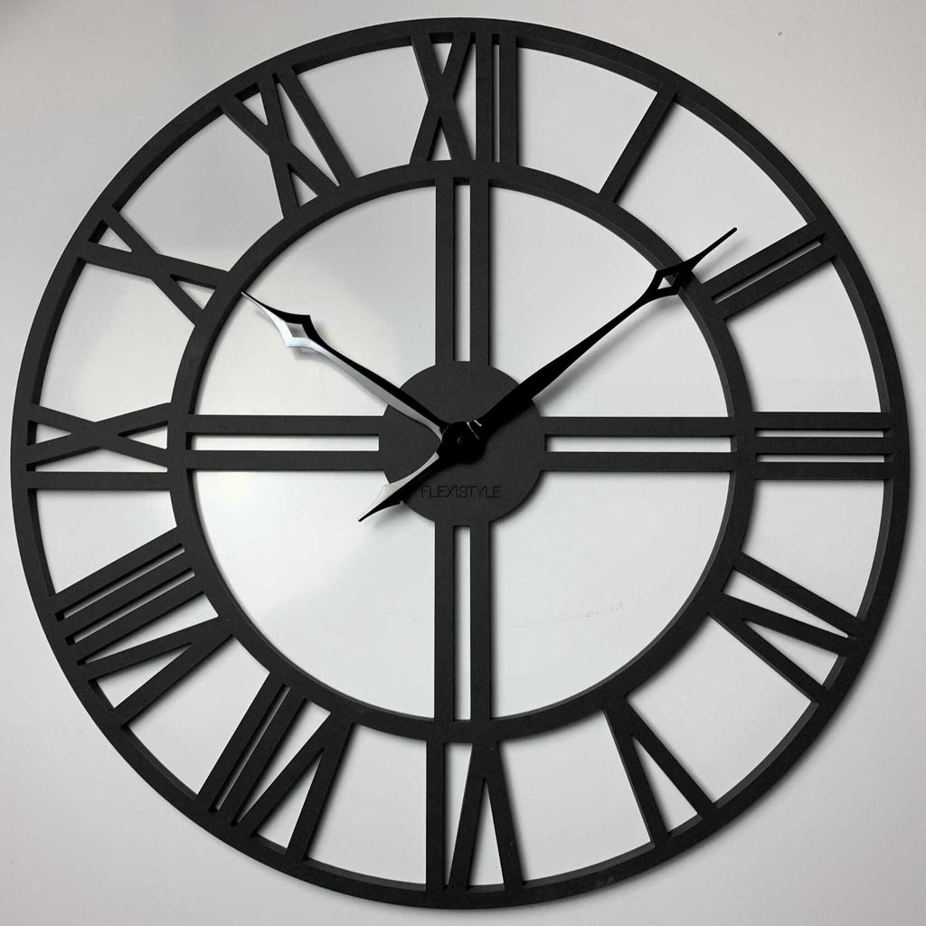 Groß wanduhr XXL ohne tickgeräusche LOFT Grande Schwarz Holz Holzoptik 80cm durchmesser römische Zahlen Wohnzimmer Schlafzimmer