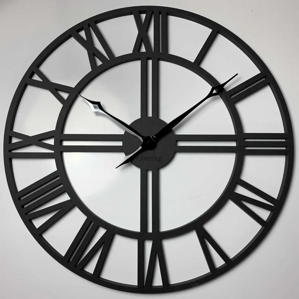 Horloge murale géante style loft industriel bois et noir de 80 cm de large