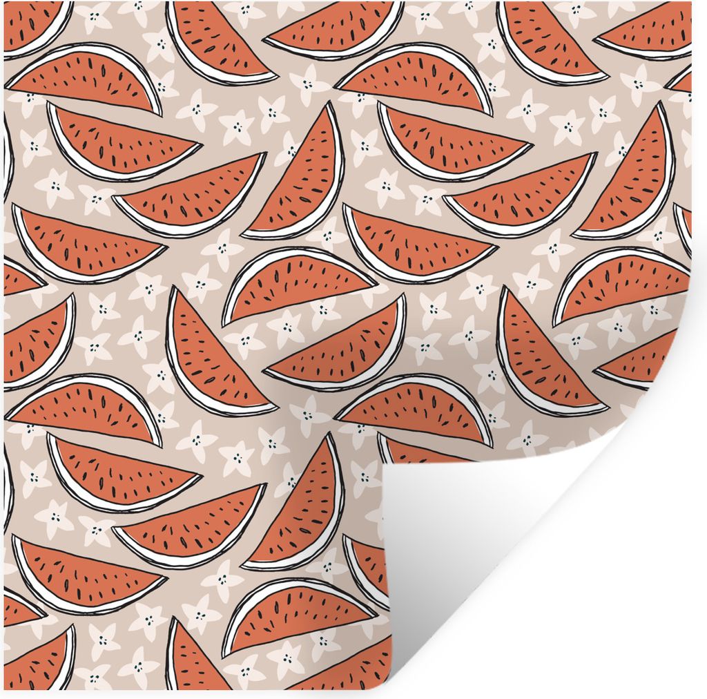 MuchoWow Wandtattoo Wandsticker Wandaufkleber Sommer - Wassermelone - Muster 100x100 cm Selbstklebend und Repositionierbar - Wierderverwendbar - ...