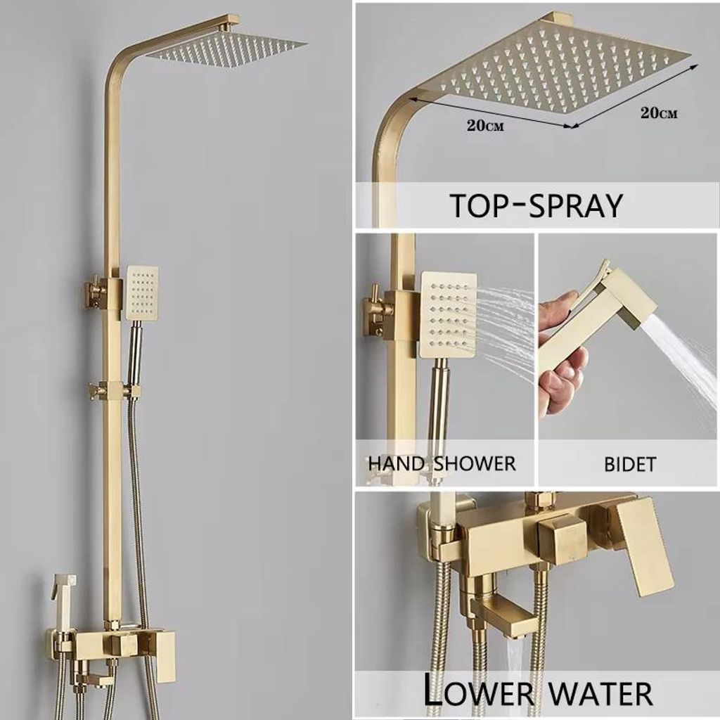 Wandmontiertes Duschsystem - Badewannenarmatur mit Regendusche - 4-Wege-Umsteller - 20 cm Kopfbrause - Einhebel - Warm/Kalt - Keramikkartusche - Mi...