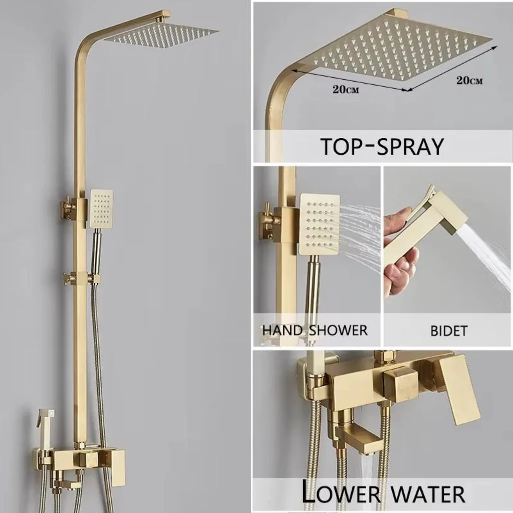 Robinetterie de baignoire avec douche à effet pluie et barre réglable
