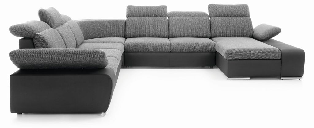 Masseno Ecksofa TRENTO mit Schlaffunktion U-Form, Sofa mit Bettkasten, Wohnzimmersofa, Couch, Soffa, Bettsofa, Couchgarnitur- Grau, PUENTE 11