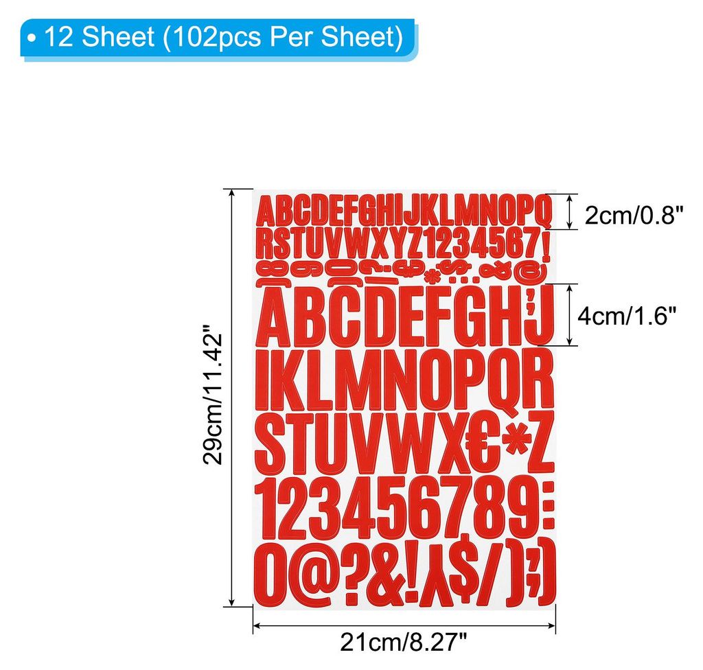 Vinyl Buchstaben Zahlen Aufkleber Set, 1224 Stš¹ck 12 Bl?tter Selbstklebende Aufkleber fš¹r Briefkastenschild Adresse DIY Bastelkarten (Rot)