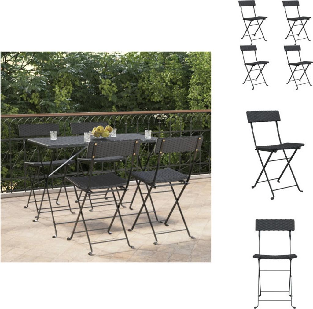 vidaXL Bistrostühle 4 Stk. Klappbar Schwarz Poly Rattan und Produktbild 
