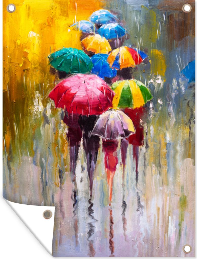 MuchoWow 60x80 cm Outdoor-Poster Gartendeko Sichtschutz Garten Poster für den Garten Gemälde - Regenschirm - Öl