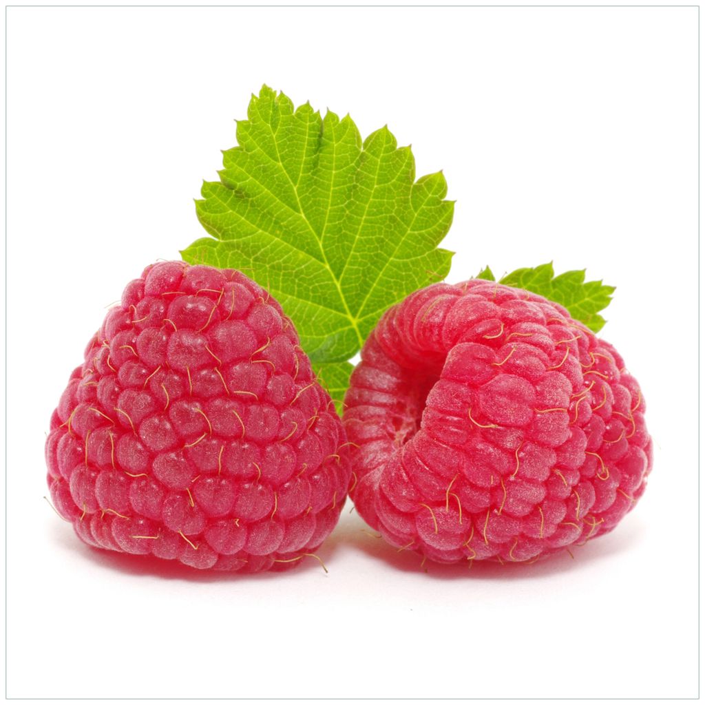 Wallario Möbeldesign / Aufkleber, geeignet für Ikea Lack Tisch - Himbeeren mit grünem Blatt auf weißem Grund in 55 x 55 cm