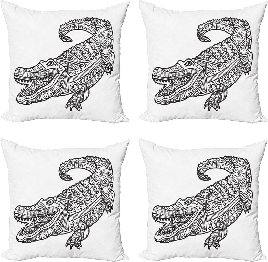 ABAKUHAUS Krokodil Kissenbezug Set (4 Stück), monochrome Motive, Moderner Doppelseitiger Digitaldruck, 50 cm x 50 cm, Koksgraue Multicolor