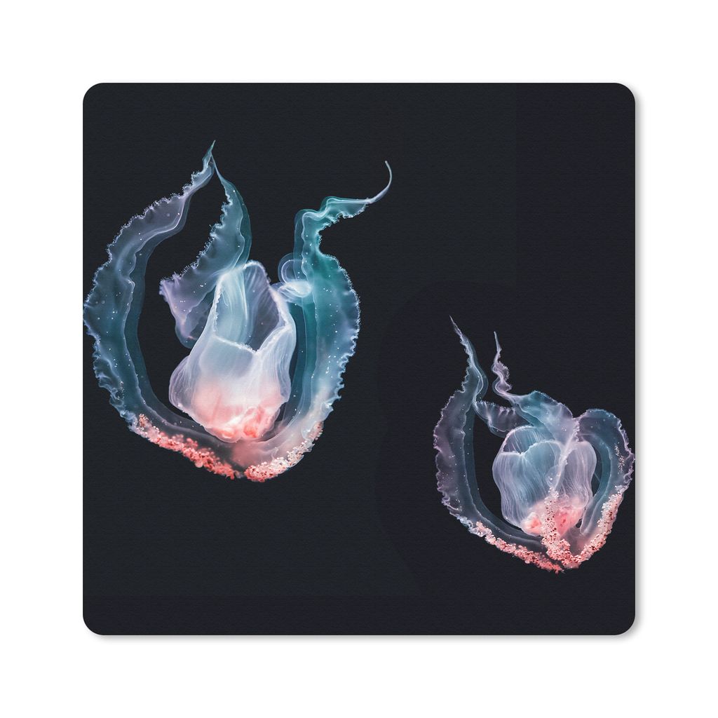 MuchoWow Mauspad Mousepad Quallen - Meerestiere - Schwarz 30x30 cm - Mousepads - Maus Mat - Pad - Mausunterlage - Gaming