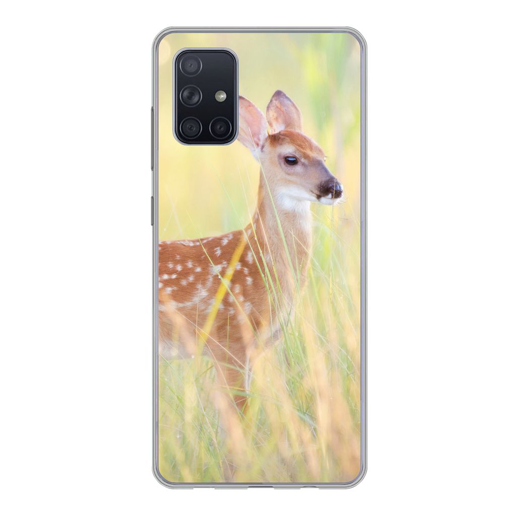 MuchoWow Handyhülle Schutzhülle Hülle für Samsung Galaxy A51 Hirsche - Gras - Grün Silikon Softcase Handy Hülle - Schutzabdeckung
