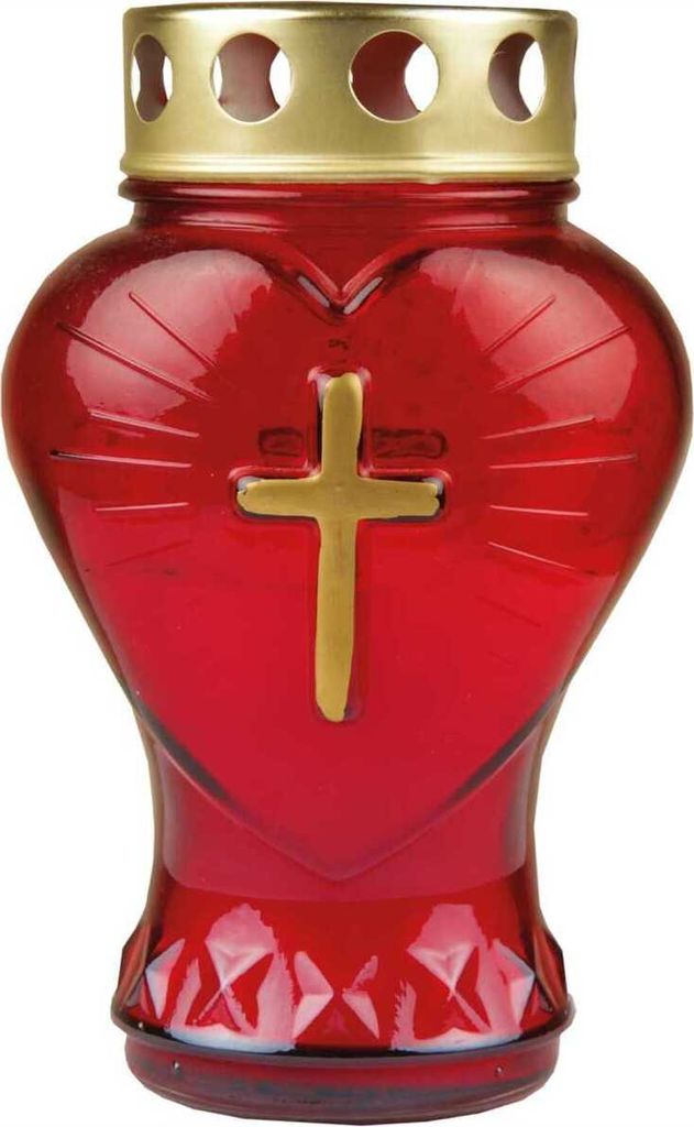 Grablicht aus Glas in Herzform Rot Grabkerze 45h Brenndauer Produktbild 