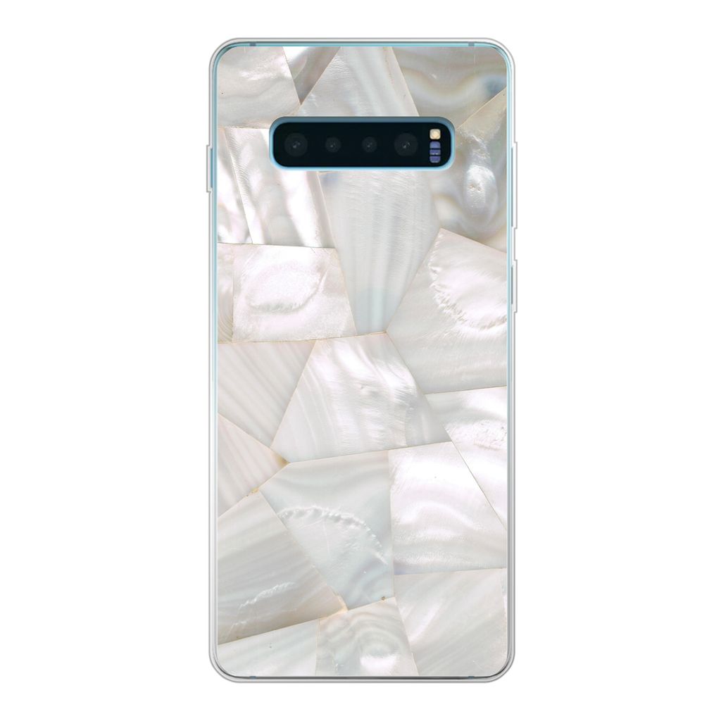 MuchoWow Handyhülle Schutzhülle Hülle für Samsung Galaxy S10 Plus Naturstein - Perlmutt - Weiß Silikon Softcase Handy Hülle - Schutzhülle