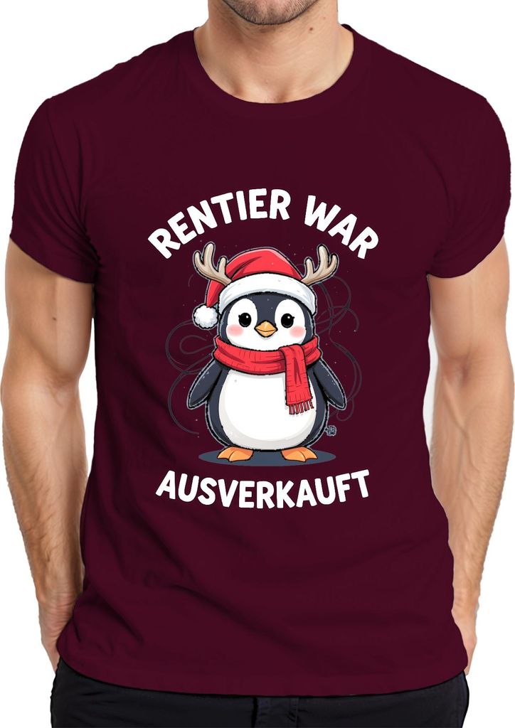 Rentier war t Pinguin Weihnachten lustig Geschenk Herren T-Shirt, Burgundy, 3XL