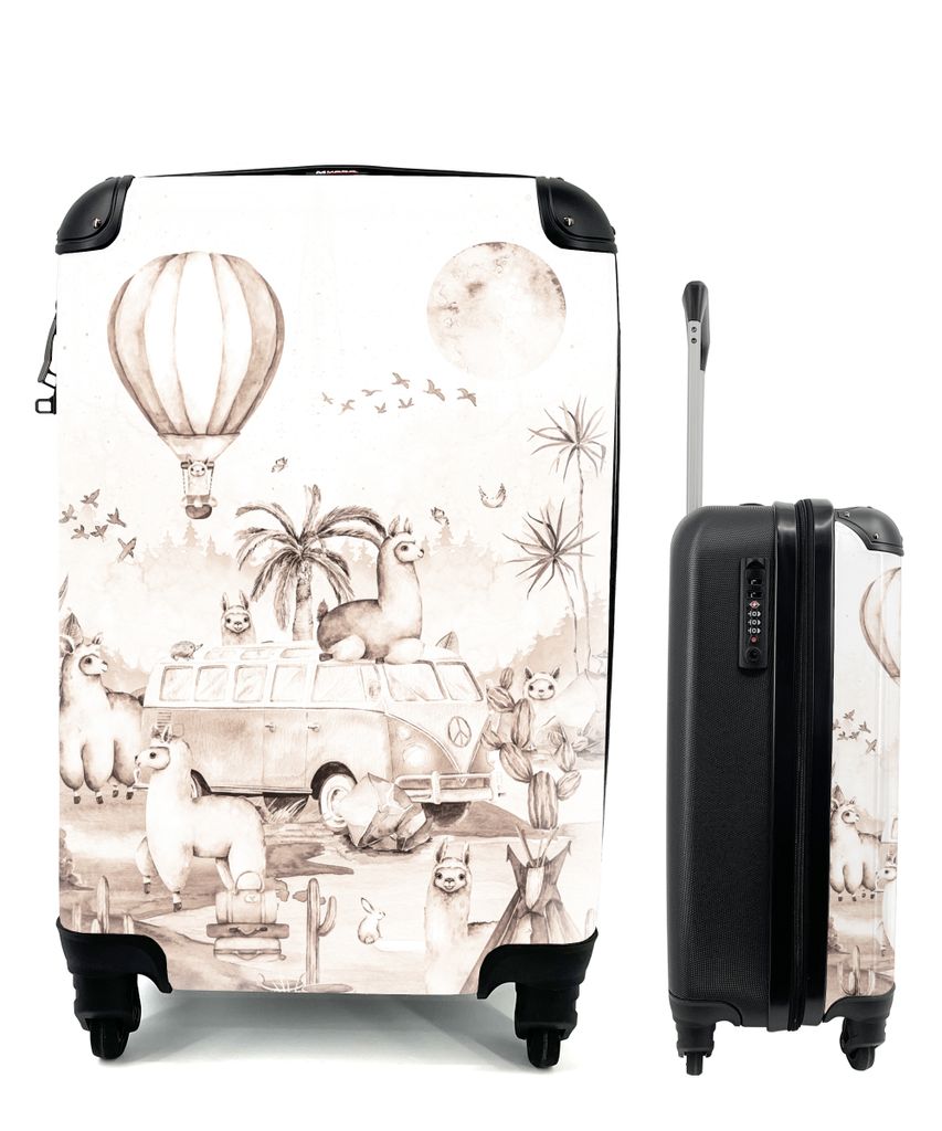 MuchoWow Koffer Handgepäck Trolley Rollkoffer Kleine Reisekoffer mit 4 Rollen - Alpaka - Volkswagen Bus - Kinder - Jungen - Mädchen - Cabin Siz...