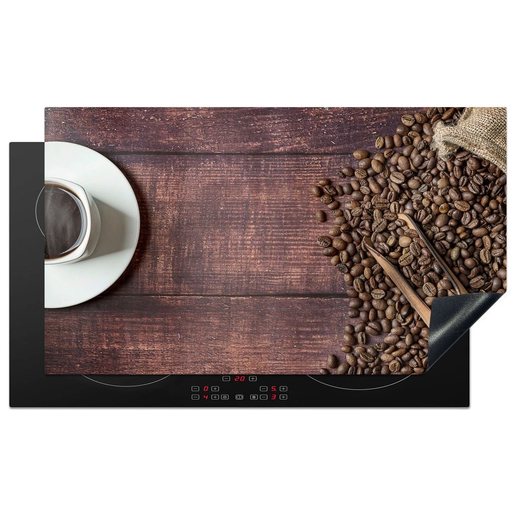 KitchenYeah Herdabdeckplatte Kaffee - Holz - Kaffeebohnen - Braun , 89x51cm, Küche Deko, Glaskeramikkochfeld Herdabdeckung, Abdeckplatte fùr Ko...
