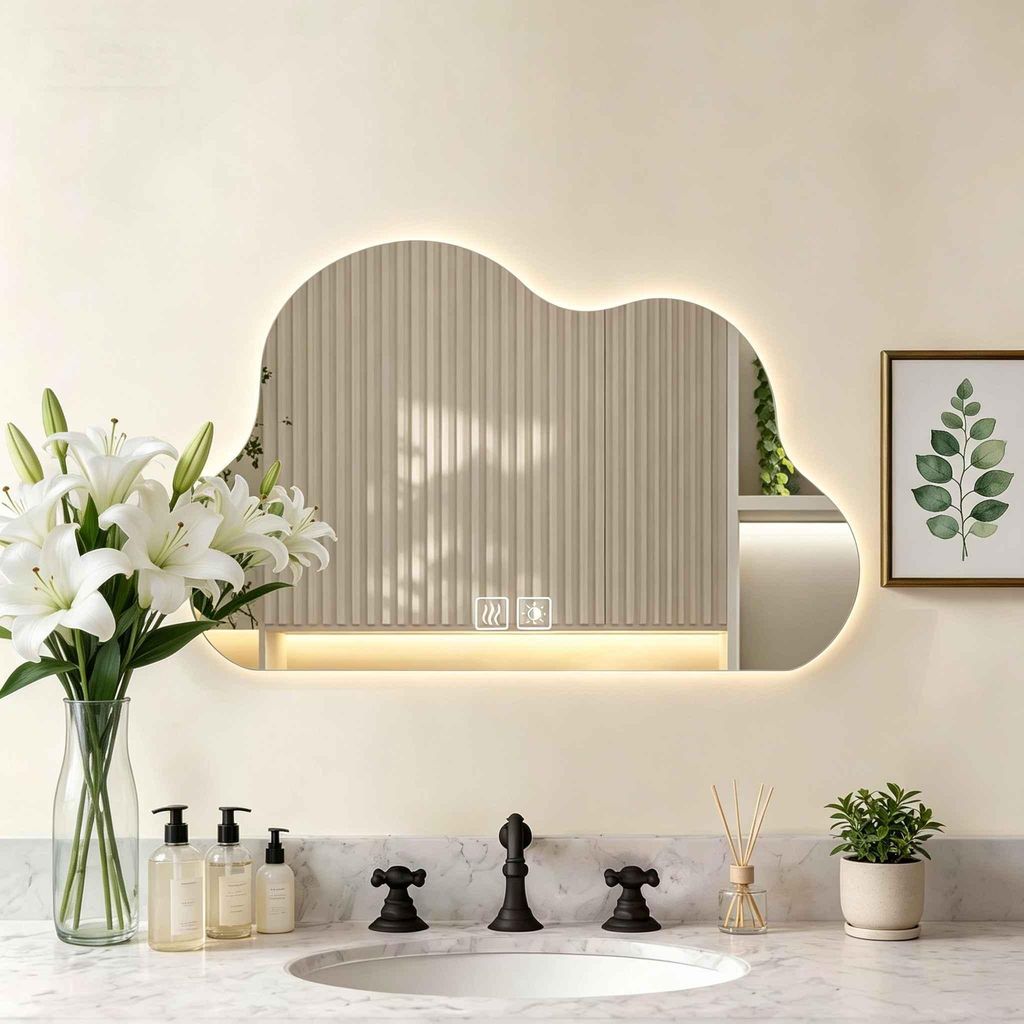 Miroir de salle de bain LED Zimilo, asymétrique, design Image du produit 