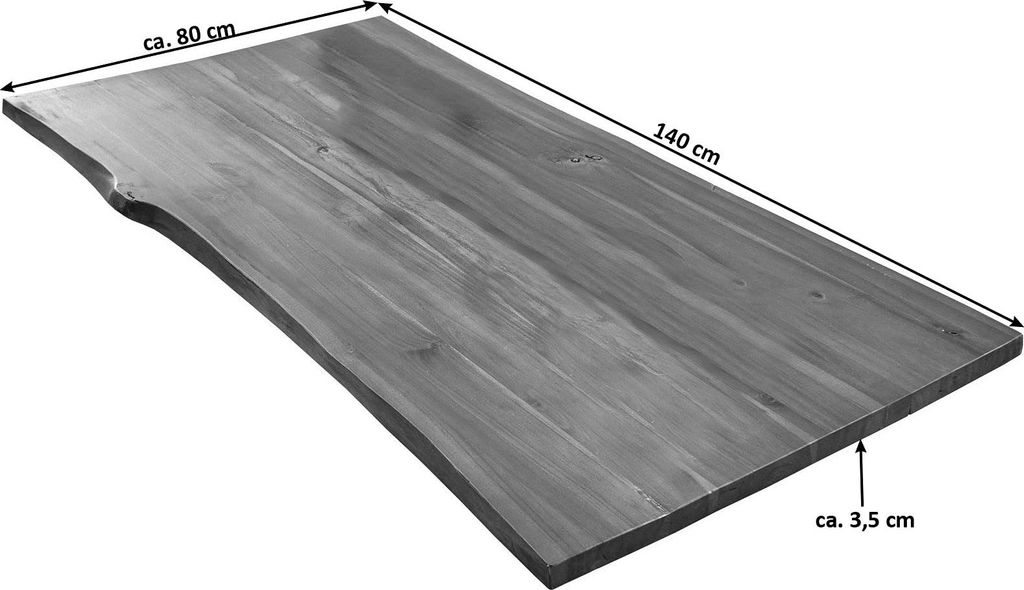 Tischplatte Imker 140x80 cm, cognacfarben, Akazie massiv, 35 mm, stilvolle Baumkanten-Platte, pflegeleichtes Unikat