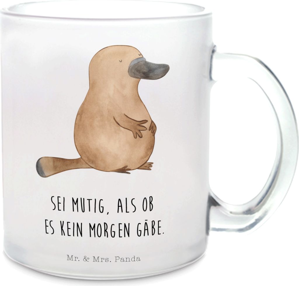 Mr. & Mrs. Panda Haferl Schnabeltier Mut - Transparent - Geschenk, Arbeit, mutig, Motivation, Teeglas, Trinkglas, Tee Tasse, Büro, Häferl, Teetas...