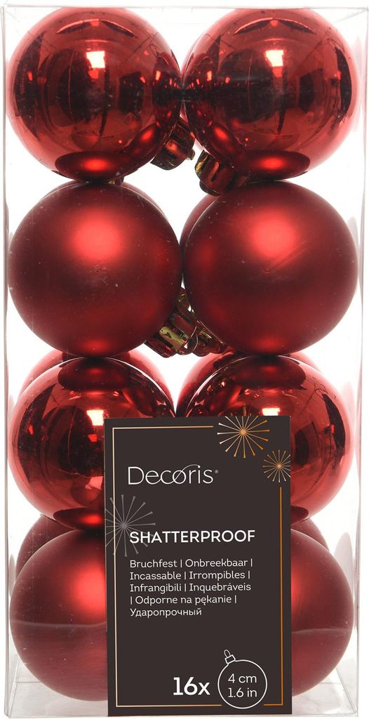 Unzerbrechliche rote Weihnachtskugeln 4cm Matt/Glanz, 16er Produktbild 