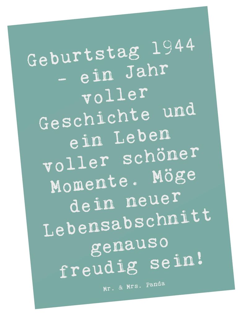 Mr. & Mrs. Panda Postkarte Spruch 1944 Geburtstag - Meeresbrise - Geschenk, Alter, Ansichtskarte, Jahrgang, Erinnerungen, Grußkarte, Happy Birthda...