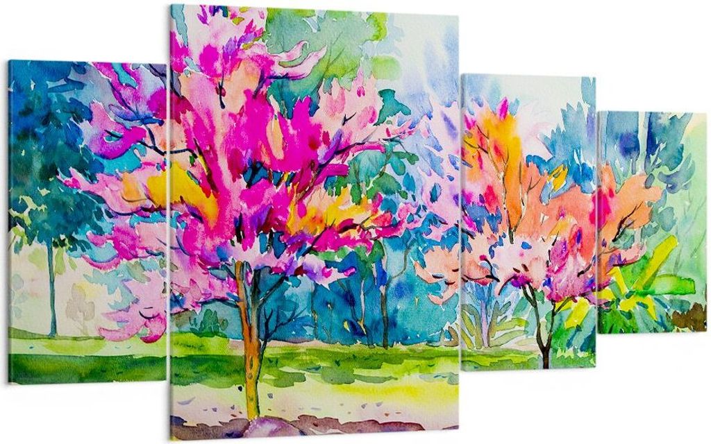 Bild auf Leinwand - Leinwandbild - Bäume Mehrfarbig Natur Frühling - 160x90cm - Wand Bild - Wanddeko - Leinwanddruck - Bilder - Kunstdruck - Lein...