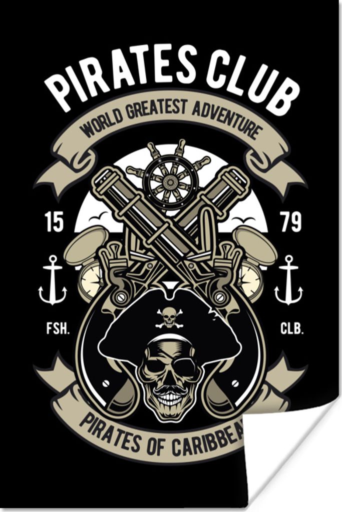 MuchoWow Poster Piraten - Lenkrad - Retro - Zitat 20x30 cm - Papierdruck