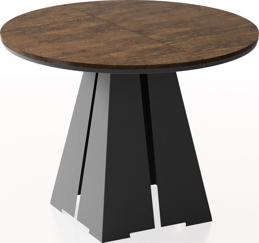 Runder Ausziehbarer Esstisch mit Schwarzem Metallgestell - Moderner Industrieller Tisch für Esszimmer oder Küche - 100 cm bis 180 cm - EU - Lefk...