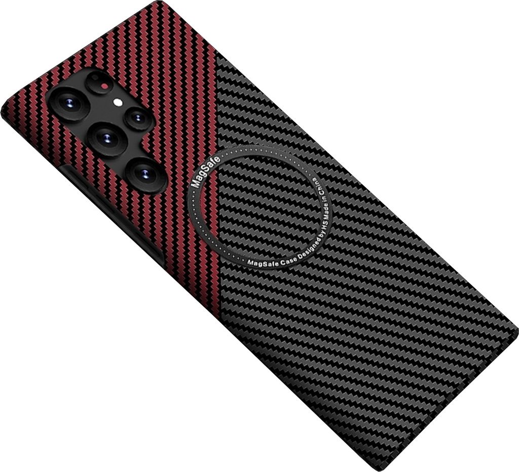 Für Samsung Galaxy S25 Ultra 5G MagSafe Design Ultra Dünn Carbon Textur Hülle Rot / Schwarz