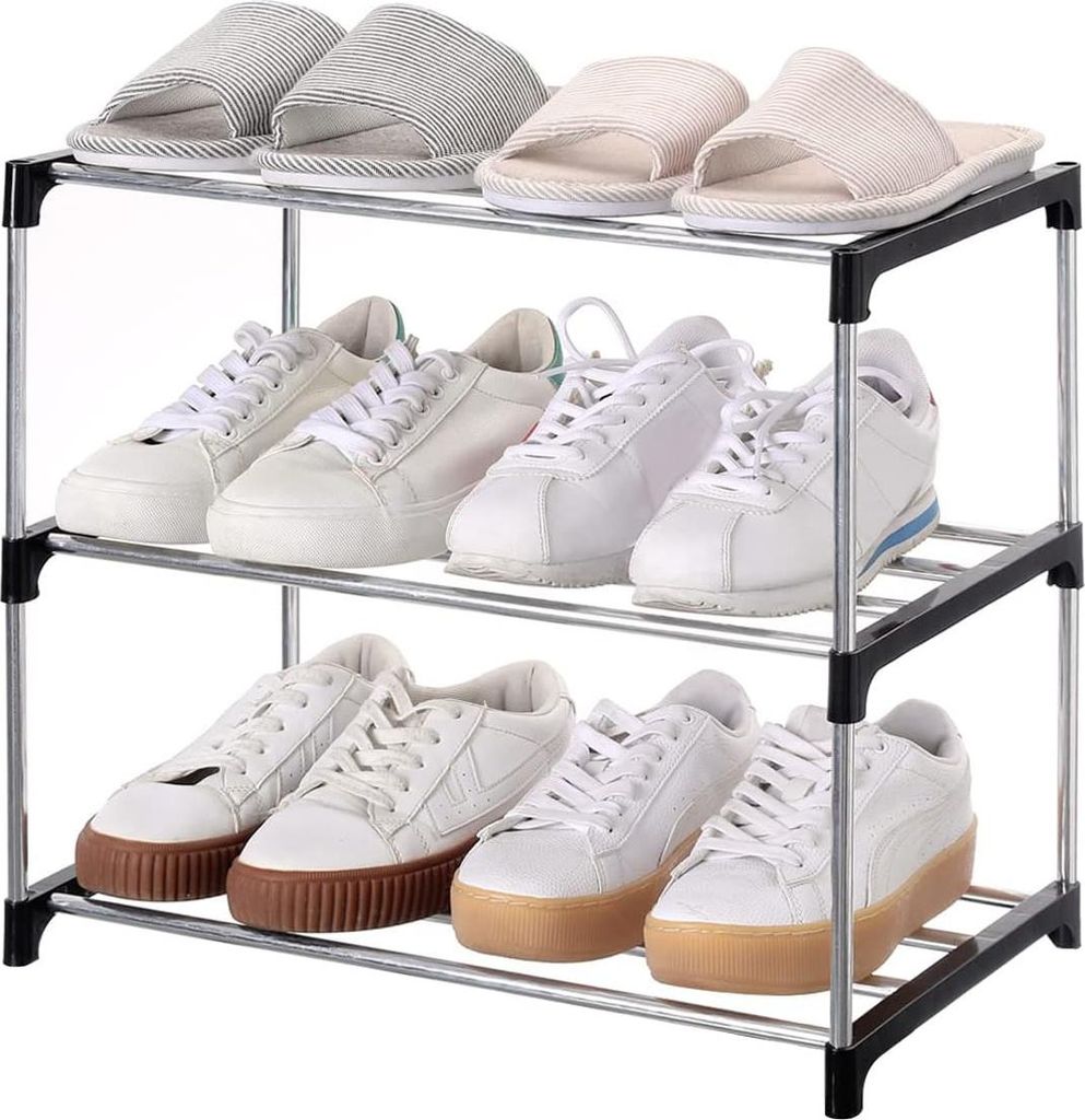 Stapelbares Schuhregal für Eingangsbereich und Schrank - 3-stufig weiß - platzsparende Aufbewahrung und Organisation