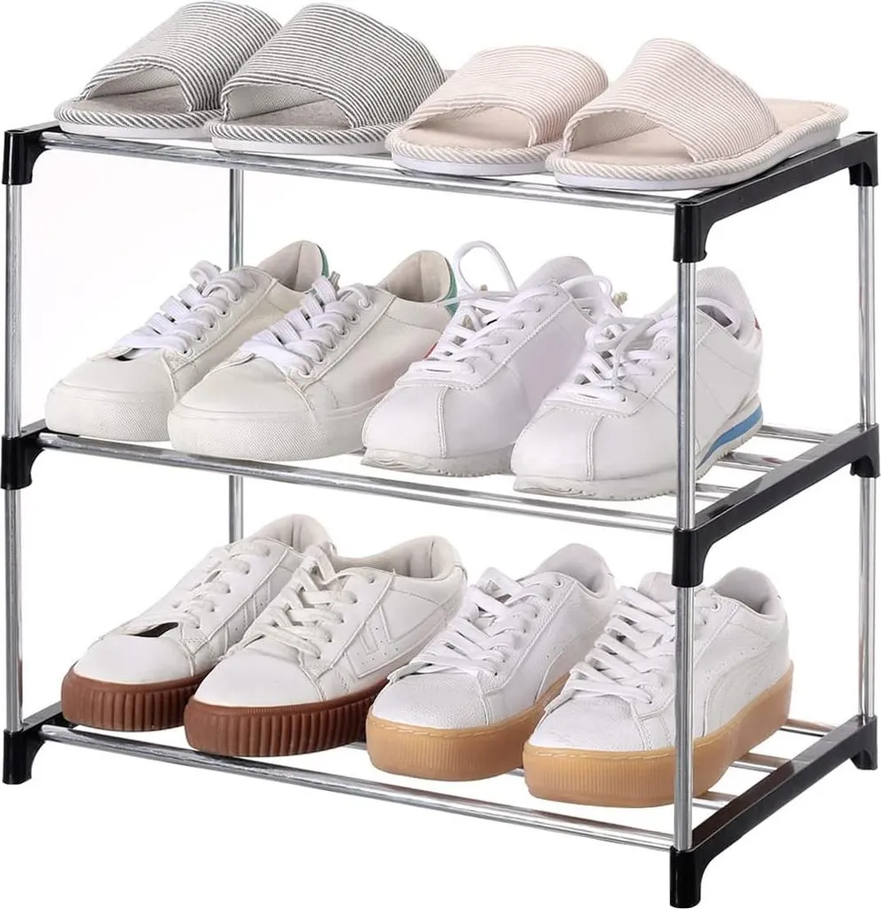 Étagère à chaussures empilable 3 niveaux blanc pour l'entrée et armoire