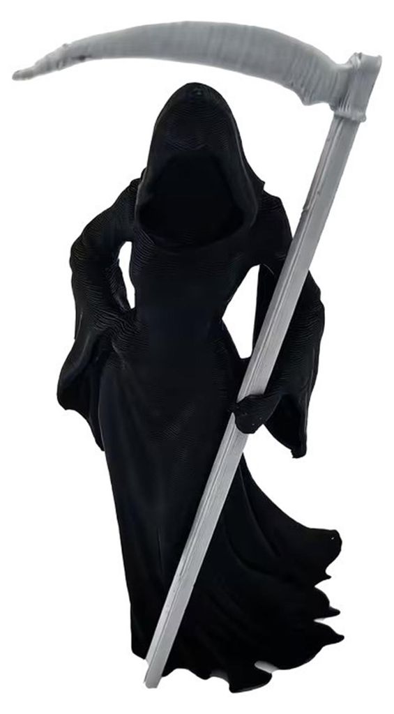 Gothic-Statue der weiblichen Sensenmann mit Sichel, 3D-gedruckte Königinfigur im schwarzen Gewand, geheimnisvolle Skulptur für Schreibtisch, Büc...
