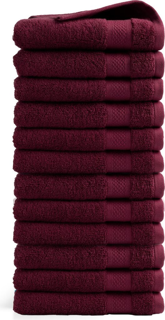 DoubleDry Hotel Kollektion Handtücher Set - 12 Teilig - 100% Baumwolle - 500 g/m² - Weich - 50x100 cm - Burgunderrot