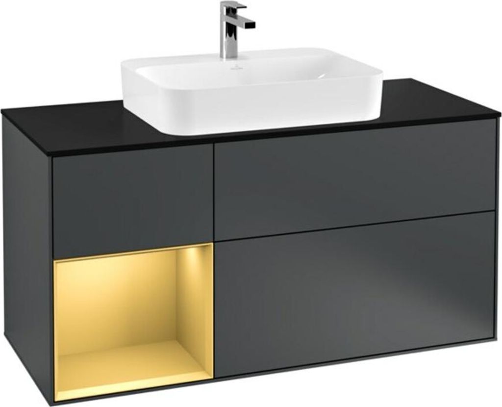 V&B Waschtischunterschrank Wandbeleuchtung Finion 120cm, Pl b m, Rg li gol m, md bl. m Lac