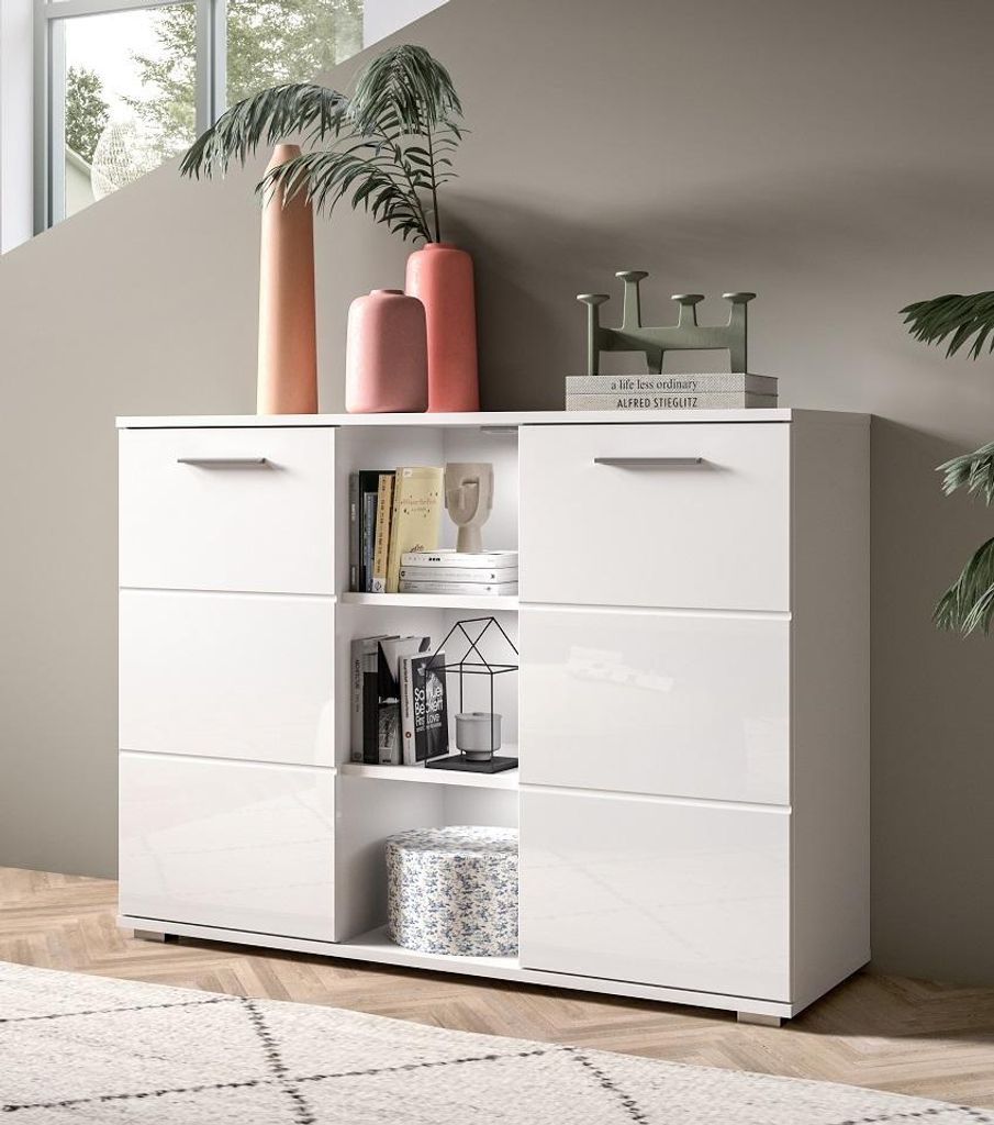Prego Sideboard 2 Türen, 3 raum Hochglanz weiß,weiß.