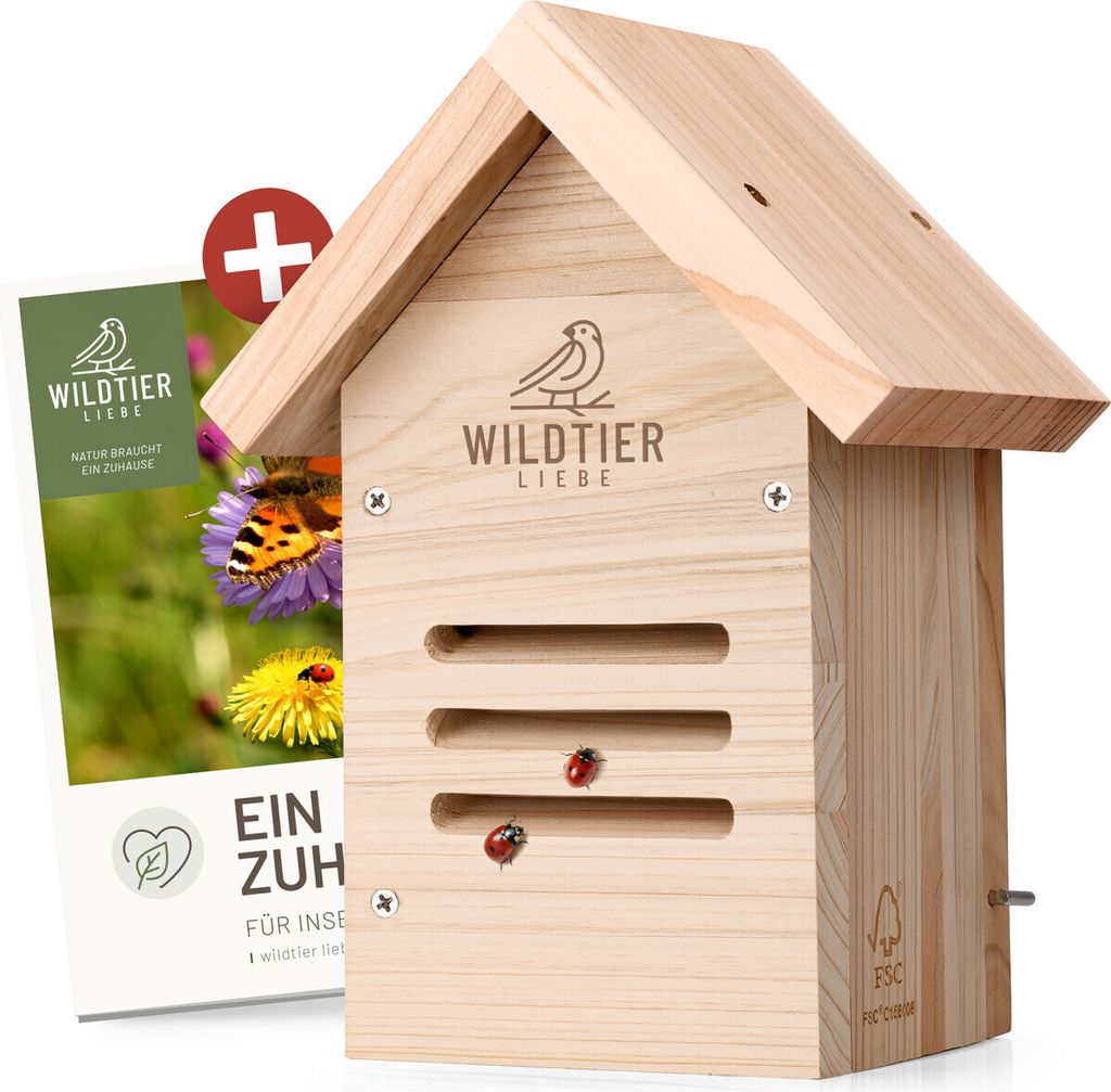 wildtier liebe Marienkäfer-Hotel, Marienkäferhaus - Wetterfest & Unbehandelt aus Massiv-Holz I Insektenhotel für Marienkäfer zum Aufhängen I N...