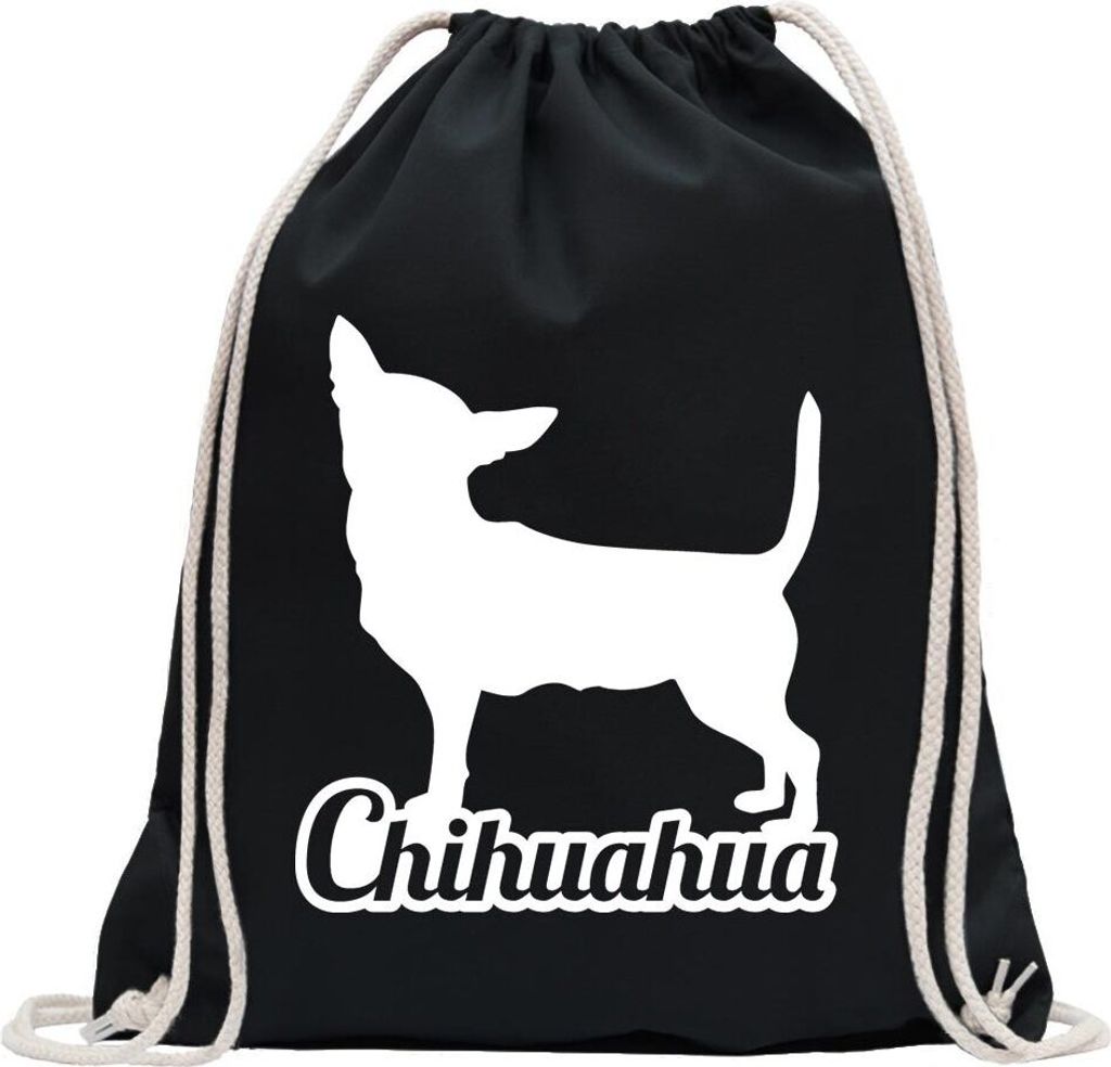 Kiwistar - Turnbeutel - schwarz - Chihuahua Techichi - Fun Rucksack Sport Beutel Gymsack Baumwolle mit Ziehgurt