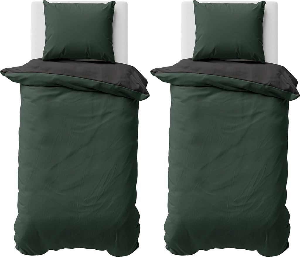 Biber Bettwäsche 155x220 cm 100% Baumwolle Feinbiber Uni Einfarbig Bettbezug Wendeseite Dunkelgrün Anthrazit 4 teilig