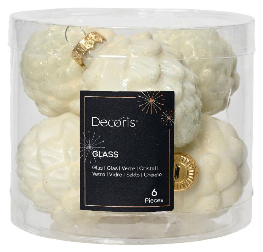 Christbaumschmuck Zapfen 7cm Glas 6 Stück - Wollweiß Produktbild 