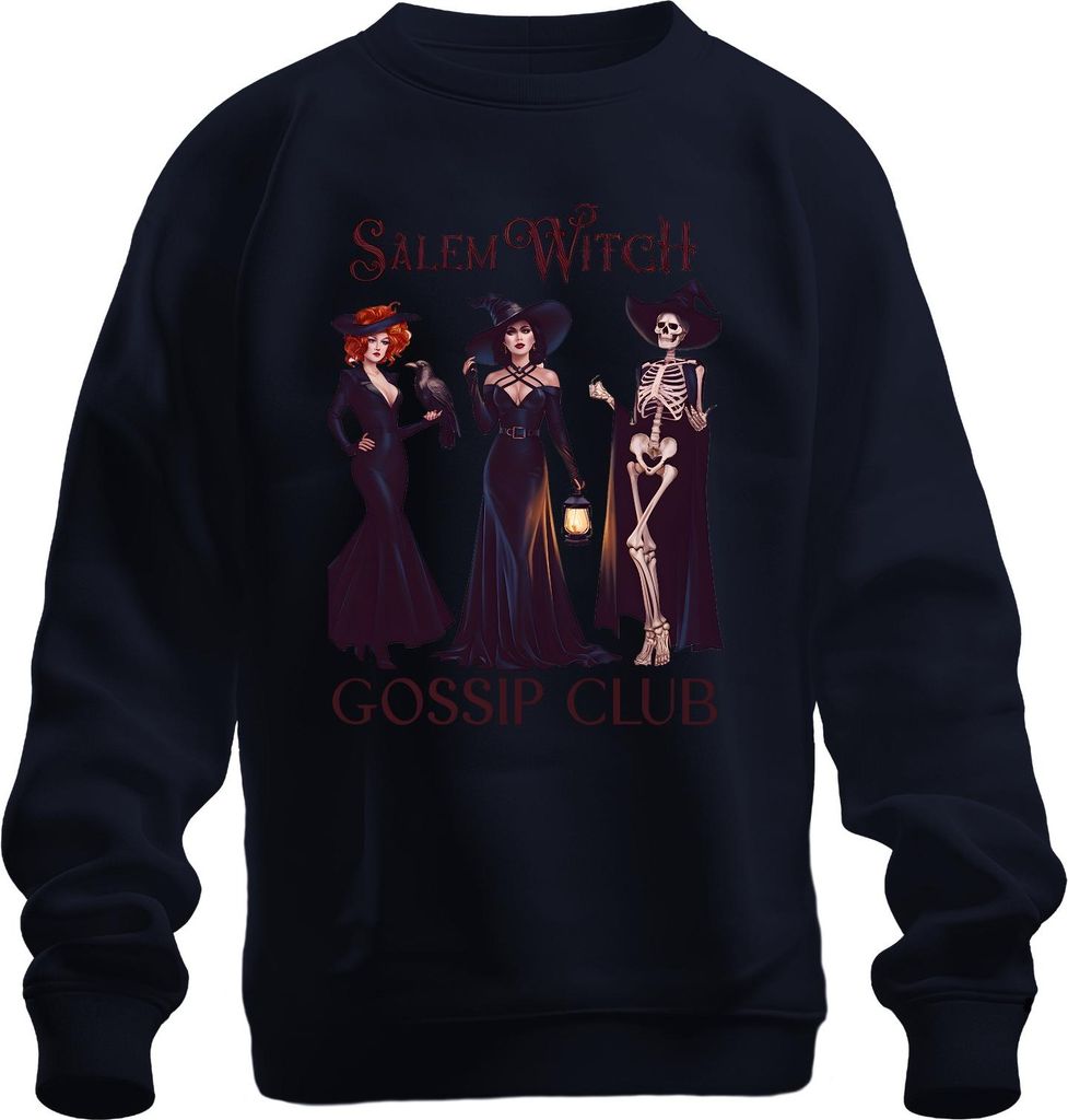 Salem Witch Gossip Club Halloween Skelett Rabe Laterne Gothic Uni Sweatshirt Pullover, Navy, S