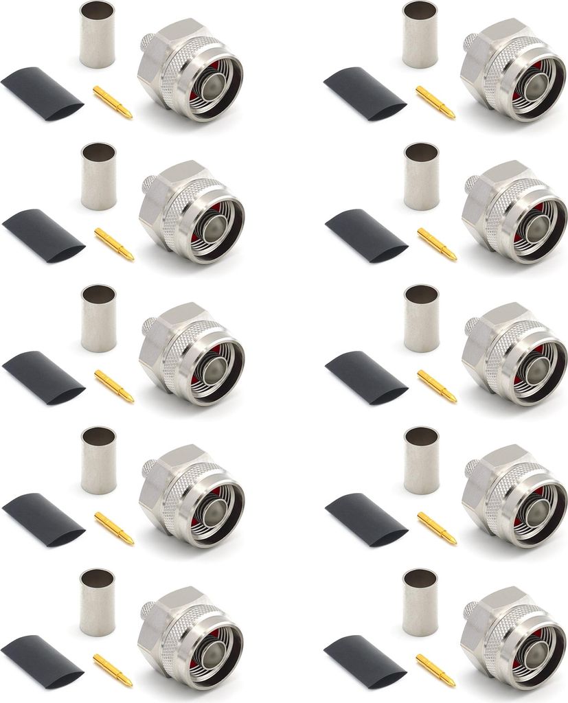 N Stecker LMR240 LMR-240 RG59U RG8X RG-8X N Typ Sechskantstecker HF-Koaxialkabelstecker vernickelt mit vergoldetem Stift (10er-Pack)