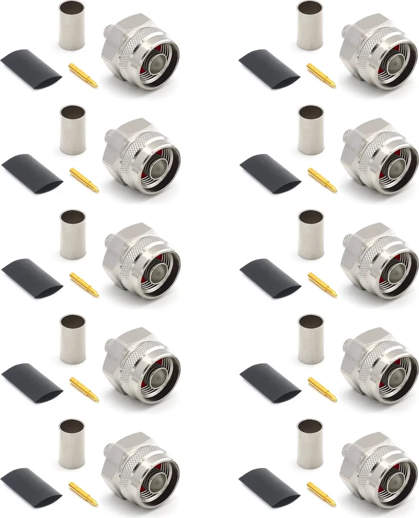 Connecteur N mâle LMR240 RG8X hexagonal nickelé avec broche dorée - 10 pcs