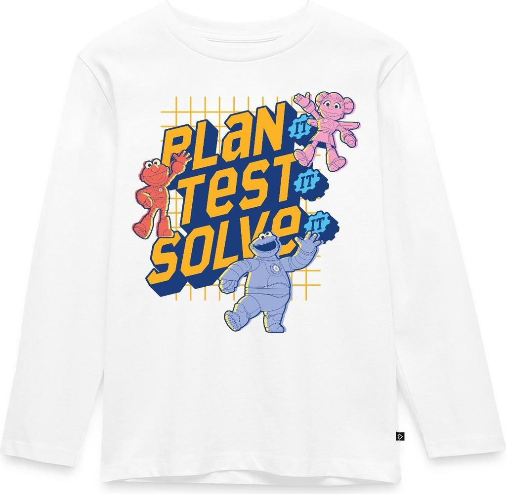 Spreadshirt Mecha Builders Team Plan It Solve It Kinder Premium Langarmshirt, 98/104 (2 Jahre), Weiß