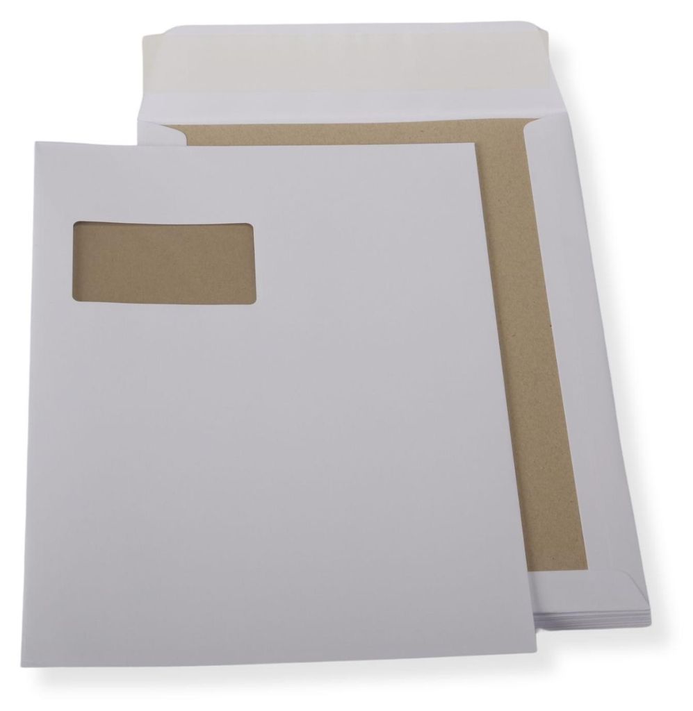 C4 Papprückwandtaschen mit Fenster Weiß · stabiler Karton · Produktbild 