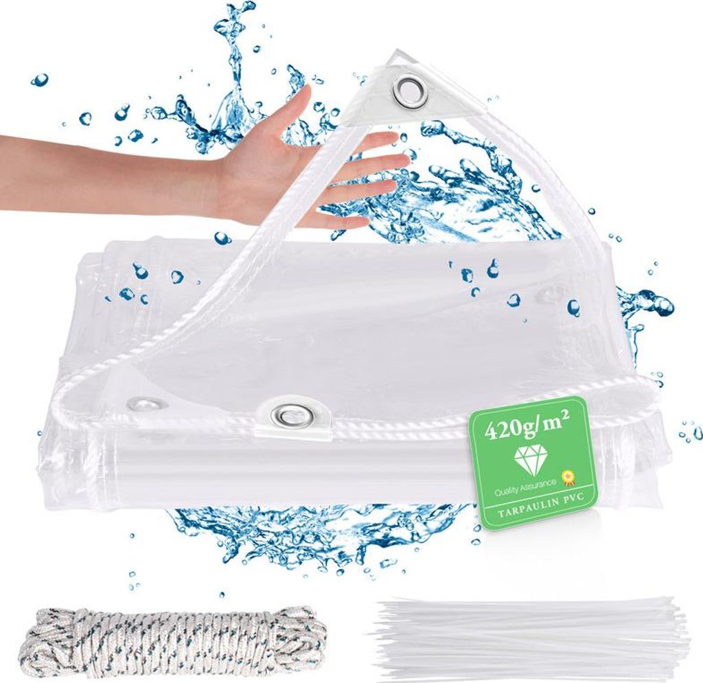 (2x 3m) strapazierfähige transparente PVC-Plane, 400 g/m², wasserdicht, frost- und windbeständig, Gartenabdeckung